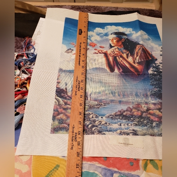 Indian, PRINTED FABRIC COUNTED CROSS STITCH KIT "Autumb Leaves" - Picture 4 of 12